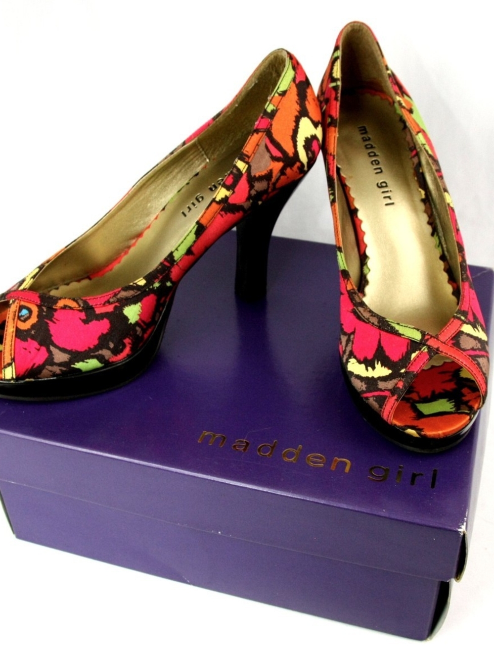 Madden Girl Floral Open-Toe Pumps in Pink, Orange & Lime